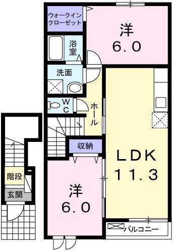 カーサフェリーチェ弐番館(2LDK/2階)の間取り写真