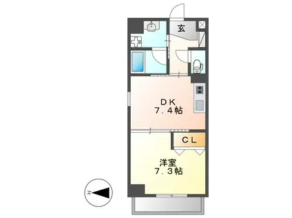 ディアコート白川(1DK/7階)の間取り写真