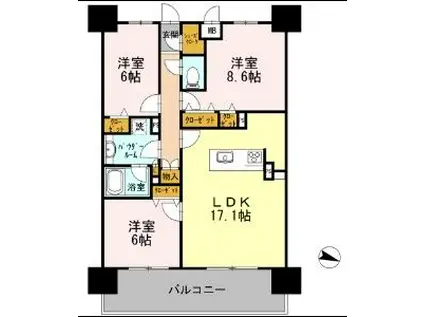 ロイヤルパークスERささしま イースト(3LDK/9階)の間取り写真