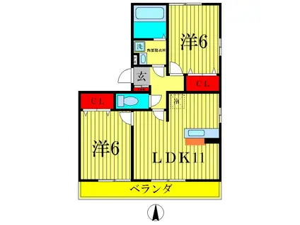 グランドゥールI(2LDK/1階)の間取り写真