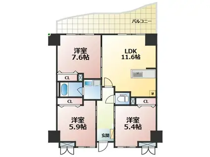 カゼマチテラス(3LDK/3階)の間取り写真
