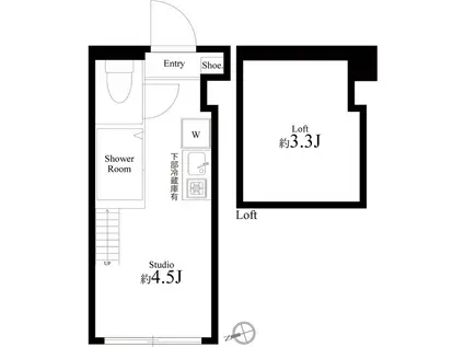 ハーモニーテラス池袋本町(ワンルーム/2階)の間取り写真