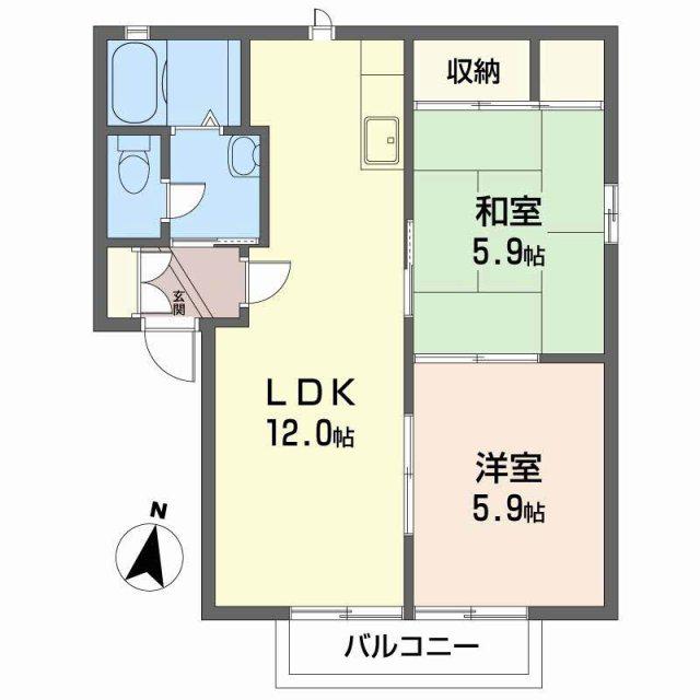 フレグランス坂上(2LDK/1階)の間取り写真