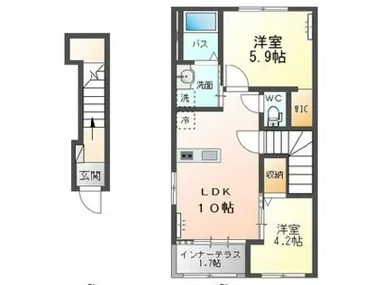 笹谷中谷地 アパートA(2LDK/2階)の間取り写真