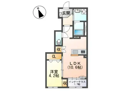 ホクレアII(1LDK/1階)の間取り写真