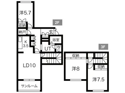テレパレス幌西13条(3LDK/2階)の間取り写真