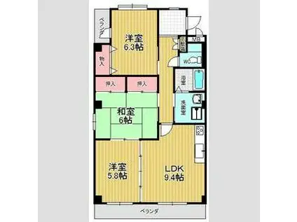 フローラ池上台(3LDK/4階)の間取り写真