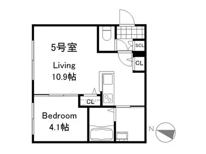 リーサ苗穂駅前(1LDK/2階)の間取り写真