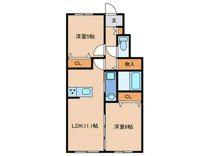 シャルマン青葉B棟(2LDK/1階)の間取り写真