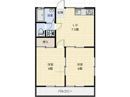 コーポ本町(2DK/1階)の間取り写真
