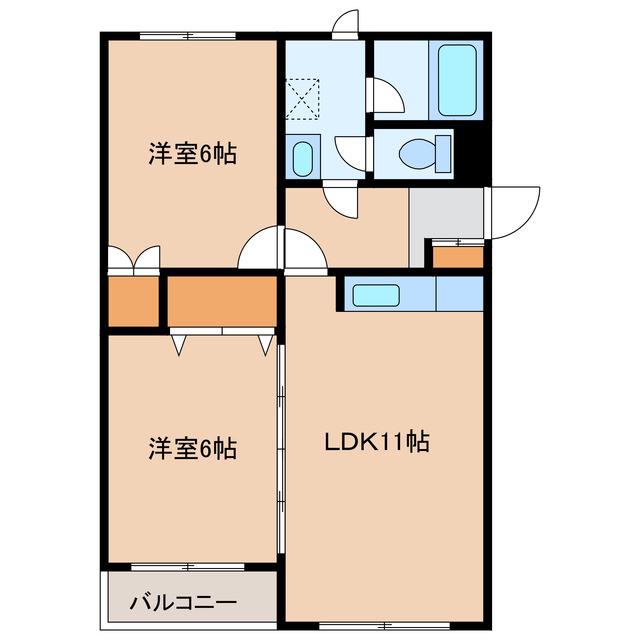 グロリアハイツ的場(2LDK/3階)の間取り写真