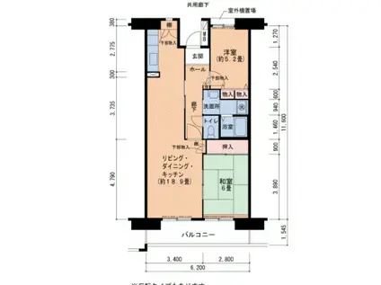 UR ルネシティ西宮津門1(2LDK/1階)の間取り写真