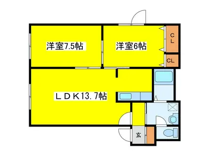 ビオス233I(2LDK/1階)の間取り写真