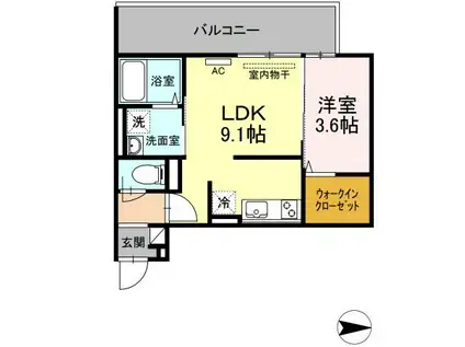 トレス城野貮番館(1LDK/3階)の間取り写真