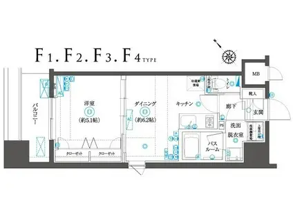 ZOOMヨコハマSQUARE(1DK/11階)の間取り写真