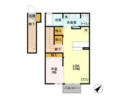 プラセールI(1LDK/2階)の間取り写真