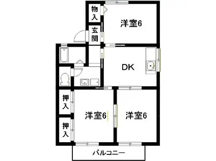 セジュール東山 C棟(3DK/2階)の間取り写真