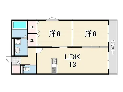 レジデンス ムコフルール(2LDK/1階)の間取り写真