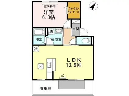 ショーカル A棟(1LDK/1階)の間取り写真