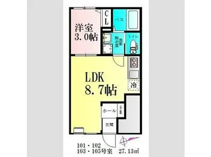 CLOUDNINE台原(1LDK/1階)の間取り写真