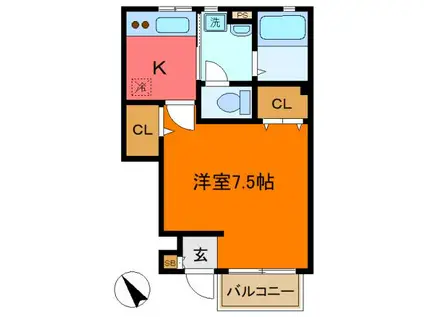 カーサ・ソーレ松原2(1K/1階)の間取り写真