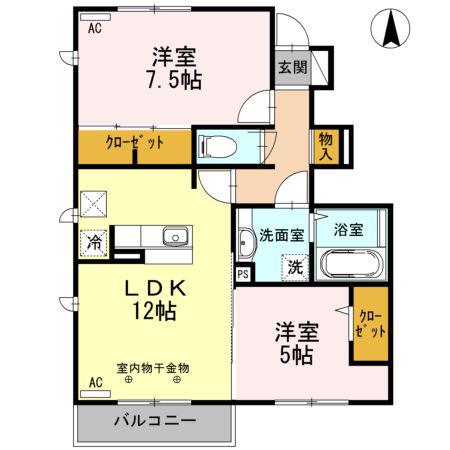 クレーヴェル(2LDK/1階)の間取り写真