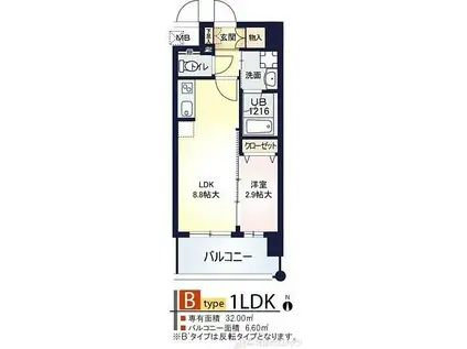ルーヴェンブルン豊津(1LDK/4階)の間取り写真