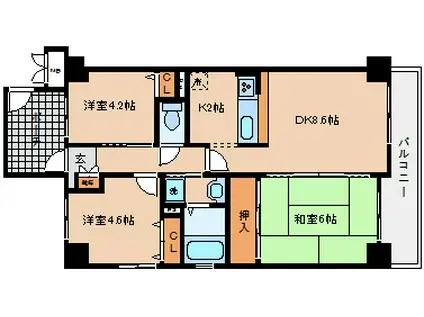 兵庫羽坂通パーク・ホームズ(3LDK/4階)の間取り写真