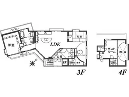ファミリアワダ(3LDK/3階)の間取り写真