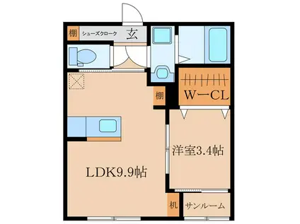 ソレアードエスペランサ(1LDK/2階)の間取り写真