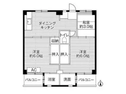 ビレッジハウス浦賀2号棟(3DK/4階)の間取り写真