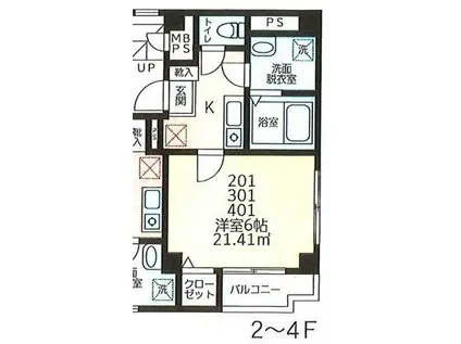 ピノシャルレ森下(1K/4階)の間取り写真