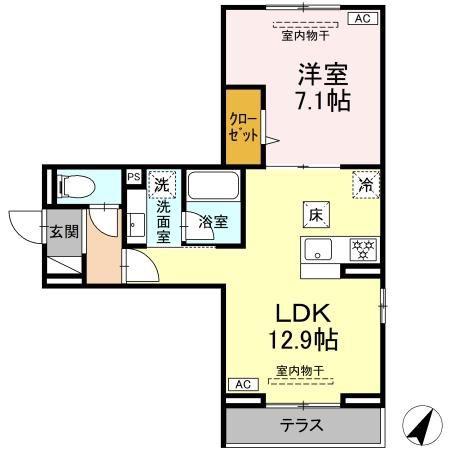 フラクタス南林間(1LDK/1階)の間取り写真
