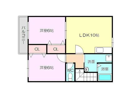 コスモハイツセブン(2LDK/2階)の間取り写真