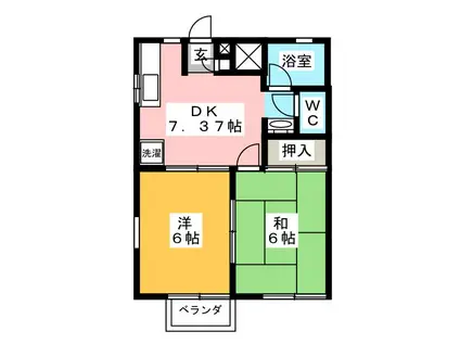 コーポ・ブルーメA(2DK/2階)の間取り写真
