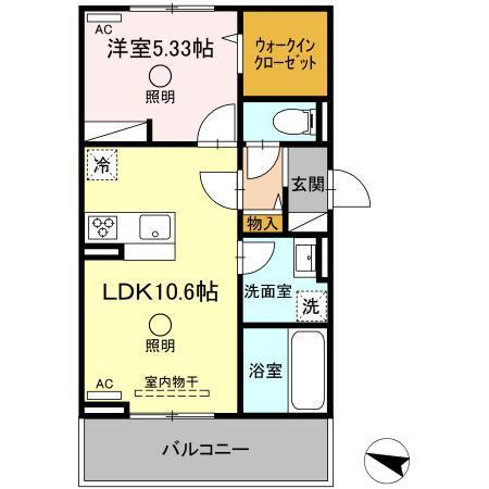 ビブロスポンテII(1LDK/3階)の間取り写真