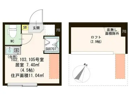 ウェリナ東十条(ワンルーム/1階)の間取り写真