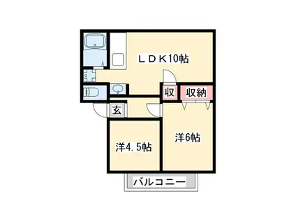 サンシティ飛鳥(2LDK/1階)の間取り写真