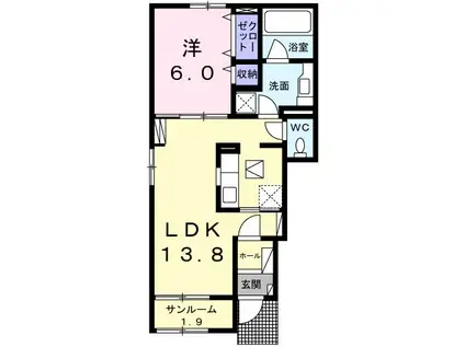 ロジュマン ココティエII(1LDK/1階)の間取り写真