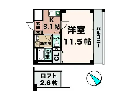 ルームズ学園北町(1K/6階)の間取り写真