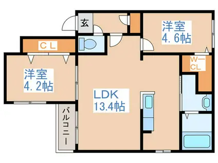 FINO中島公園 I(2LDK/2階)の間取り写真