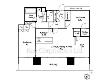 ブリリアグランデみなとみらいオーシャンフロントタワー(2SLDK/16階)の間取り写真