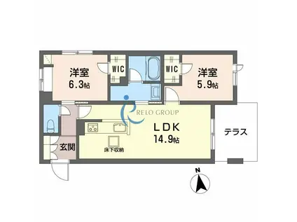 アリビオ田辺(2LDK/1階)の間取り写真