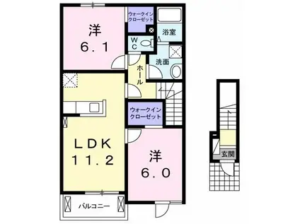 カーサプラシード C(2LDK/2階)の間取り写真