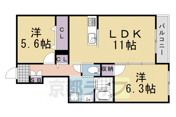 ベレオ 桂(2LDK/1階)の間取り写真