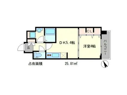 ベラジオ京都一乗寺II(1DK/5階)の間取り写真