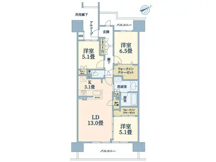 プラウド草津(3LDK/5階)の間取り写真