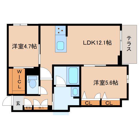シャーメゾン 香芝 ワイケイ(2LDK/1階)の間取り写真