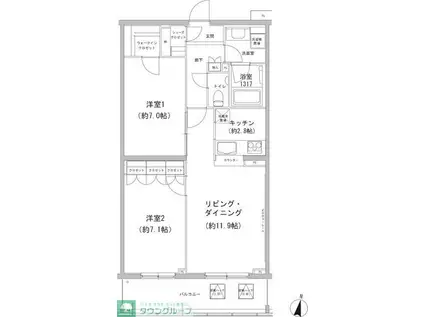 ヒューリックコート雪が谷(2LDK/4階)の間取り写真