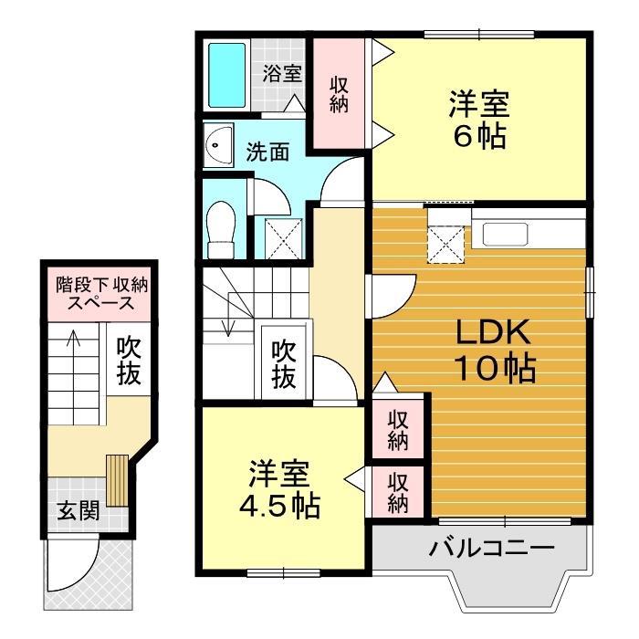 パストラルA棟(2LDK/2階)の間取り写真